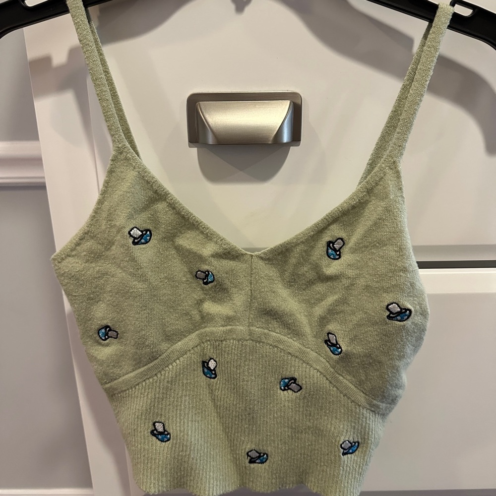 La Hearts Sage Knit Top with Embroidery